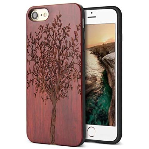 YFWOOD Compatible for Wood iPhone 8 Case, Real Wood Engraving Tree Soft Rubber Cushion Shock Absorption Flexible Anti-Scratch Bumper Protective for iPhone 7/8 iPhone SE 2020 Case