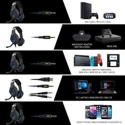 RegeMoudal Gaming Headset for Xbox One, PS4, PC, Noise Cancelling Over Ear Headphones Mic, Blue LED Light, Subwoofer Surround, Soft Memory Earmuffs for PC Laptop Tablet and Smart Phone (Renewed)