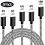 Sharllen Lightning Cord 5Pack[3/3/6/6/10FT] Nylon Braided Cell-Phone Charging Cable USB Fast Charging & Syncing Long Cord,iPhone Charger Compatible iPhone XS/Max/XR/X/8/8P/7/7P/6/iPad/iPod Black&White