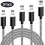 Sharllen Lightning Cord 5Pack[3/3/6/6/10FT] Nylon Braided Cell-Phone Charging Cable USB Fast Charging & Syncing Long Cord,iPhone Charger Compatible iPhone XS/Max/XR/X/8/8P/7/7P/6/iPad/iPod Black&White