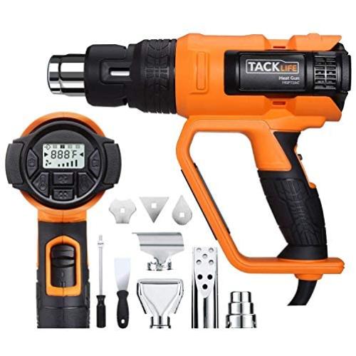 Professional Heat Gun, Tacklife 122°F ~1202℉(50℃ ~650℃) Heavy Duty Hot Air Gun with LCD Screen Display, 2 Temp Settings, 4 Memory Settings, 5 Air Flow Adjustment and 9 Pcs Attachments--HGP72AC