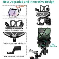 SYOSIN Bike Phone Mount, 360° Rotation Universal Bicycle Motorcycle Phone Mount Holder Handlebar Stand Cradle Clamp Compatible with iPhone 11 Pro Max/XR/XS/8/7/6s Plus 4.5"-6.5" Phone