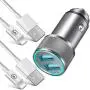 iPhone Car Charger, LUOSIKE 2.4A/5V AL-Alloy Dual USB Car Charger Adapter with 2-Pack 3FT Lightning Fast Charging Sync Cable Compatible with iPhone 11/XS/XR/X, 8/7/6S Plus/5S/SE2, iPad Pro/Air/Mini