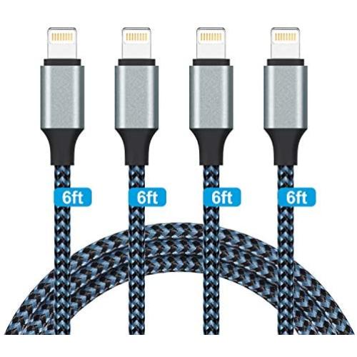 iPhone Charger, MFi Certified 4Pack 6FT iPad Charger Cord, Nylon Braided Lightning to USB Cable iPhone Cord Compatible iPhone 11/11 Pro/X/Xs Max/XR/8/8 Plus/7/7 Plus/iPad/iPod