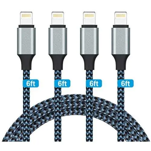 iPhone Charger, MFi Certified 4Pack 6FT iPad Charger Cord, Nylon Braided Lightning to USB Cable iPhone Cord Compatible iPhone 11/11 Pro/X/Xs Max/XR/8/8 Plus/7/7 Plus/iPad/iPod iPhone Charger, MFi Certified 4Pack 6FT iPad Charger Cord, Nylon Braided Lightning to USB Cable iPhone Cord Compatible iPhone 11/11 Pro/X/Xs Max/XR/8/8 Plus/7/7 Plus/iPad/iPod