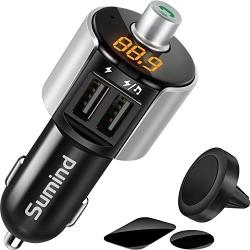 Sumind Car Bluetooth FM Transmitter, FM Radio Adapter Transmitter, 5V/ 3.4A Dual USB Ports Charger Compatible iPhone and Android Smartphones, Hands-free Calling, U-disk MP3 Player(Pattern 1)