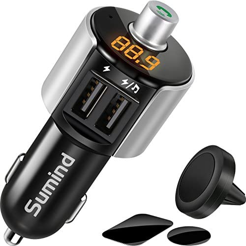 Sumind Car Bluetooth FM Transmitter, FM Radio Adapter Transmitter, 5V/ 3.4A Dual USB Ports Charger Compatible iPhone and Android Smartphones, Hands-free Calling, U-disk MP3 Player(Pattern 1)