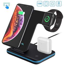 Wireless Charger, LINKPAL 3 in 1 Qi-Certified 15W Fast Charging Station for Apple iWatch 5/4/3/2/1,AirPods,Wireless Charging Stand Compatible with iPhone 11 /XS MAX/XR/XS/X/8 Plus/Samsung (Black)