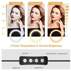 Mansso 10" LED Ring Light Set - Rechargeable Selfie Ring Light Clip & Remote Shutter & Desktop Tripod Stand & Phone Holder for Live Stream/Makeup/YouTube with 3 Light Modes & 10 Brightness Level