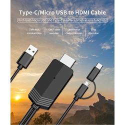 2-in-1 USB Type C/Micro USB to HDMI Cable, MayLowen 6.6ft MHL to HDMI Adapter 1080P HD HDTV Mirroring & Charging Cable for All Android Smartphones to TV/Projector/Monitor