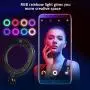 10" Selfie Ring Light with Stand and Phone Holder, Adjustable RGB Rainbow Ring Light, for Live/Makeup/Self-Timer Photo/Video/Product Photography Compatible with iPhone Android 10" Selfie Ring Light with Stand and Phone Holder, Adjustable RGB Rainbow Ring Light, for Live/Makeup/Self-Timer Photo/Video/Product Photography Compatible with iPhone Android