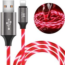 LED Phone Charger Cable - 6.5ft Light Up Visible Flowing Charger Charging Cord Compatible with 11 Pro Max XS XR X 8 7 6S 6 Plus 5S 5 (Red)