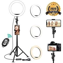 8 Selfie Ring Light with Adjustable Tripod Stand - Upgraded Dimmable Camera Ring Light with Phone Holder for TikTok/YouTube/Live Stream/Makeup/Photography Compatible with iPhone Android Samsung