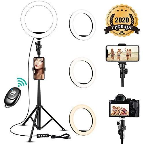 8 Selfie Ring Light with Adjustable Tripod Stand - Upgraded Dimmable Camera Ring Light with Phone Holder for TikTok/YouTube/Live Stream/Makeup/Photography Compatible with iPhone Android Samsung