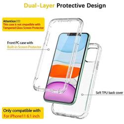 SKYLMW iPhone 11 Case 2019 6.1 inch,[Built in Screen Protector] Sparkly Bling Cover Full Body Shockproof Protective Hard Plastic TPU Phone Cases with Fashion Design for Women Girl,Clear/Silver Glitter