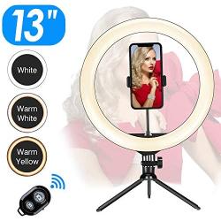 13” Ring Light LED Desktop Selfie Ring Light USB LED Desk Camera Ringlight 3 Colors Light 10 Brightness with Tripod Stand Cell Phone Holder and Remote Control for Photography, Make-up, YouTube