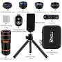 Cell Phone Camera Lens Kit,6 in 1 Universal +0.62x Wide Angle &25x Macro +235°Fisheye +Phone Holder -Shutter Remote+Tripod for iPhone X/8/7/6/6s plus Samsung Android & phone