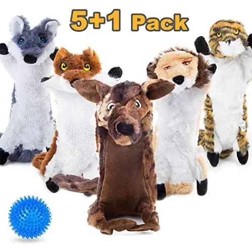 Mademax Dog Squeaky Toys No Stuffing, 5 Pack Dog Toys Crinkle Dog Toys for Small Dogs Durable Dog Chew Toys Plush Cute Animals Natural Puppy Toys for Teething Pet Toys with a Squeak Balls