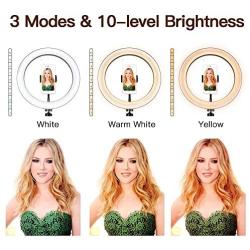 10-inch Ring Light with Tripod Stand Adjustable [15-47 inches],Dimmable Camera Lights with Cell Phone Holder for YouTube Makeup Video,3 Color Setting 3000K-6000K