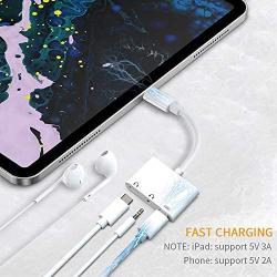 USB C Headphone Adapter, 3.5mm and Type C Digital Smart DAC Chip Audio Jack Splitter & 1 Charger, 3 in 1 Type C Charger Compatible for iPad Pro, Google Pixel, Samsung Note 10/10+, Huawei USB C Phone