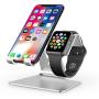 Apple Watch Stand, OMOTON 2 in 1 Universal Desktop Stand Holder for iPhone and Apple Watch Series 5/4/3/2/1 (Both 38mm/40mm/42mm/44mm) (Silver)