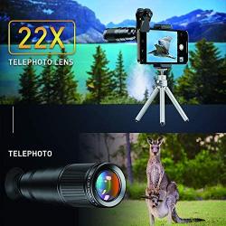 Apexel Phone Lens Kits-22x Telephoto Lens/205°Fisheye Lens/120°Wide Angle Lens&20x Macro Lens/Tripod and Remote Shutter Works with iPhone 11 Plus X XS XR Samsung Huawei