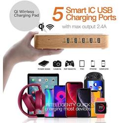 Fast Charging Station for Multiple Devices - Family Charge Docking Station&Organizer - 5 USB Port and 1 Qi Wireless Charging Pad - Compatible with iPhone iPad and Android Phone and Tablet