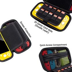 Orzero Hard Carry Case for Switch Lite and Accessories, 20 Game Card Slots Protective Travel Storage Hard Shell Bag with Adjustable and Removable Shoulder Strap - Black