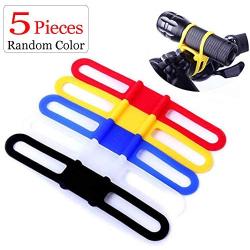 Flashlight Bike Mount Silicone Strap Rubber Tie Down Straps Bicycle Silicone Band Flashlight Helmet Light Mount Phone Strap Tie Ribbon Mount Holder Torch Light Water Bottle Holder 5 Pack Random Color