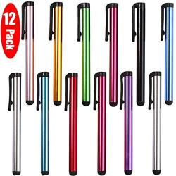 AEDILYS 12 Pack Universal Capacitive Stylus Pen Portable Multicolor Touchscreen Stylus Pens Compatible with Apple iPhone 5 /5S/ 5C /6/7/11 Plus iPad Galaxy Tablet Smartphone PDA