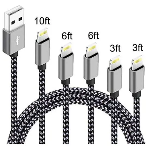 5Pack (3ft,3ft,6ft,6ft,10ft) Nylon Braided Charging Cord Charger Compatible with PhoneX/8/8Plus 7/7 Plus/6s/6s Plus/6/6 Plus/5s/55se,Pad,Pod and More (Black+Gray) 5Pack (3ft,3ft,6ft,6ft,10ft) Nylon Braided Charging Cord Charger Compatible with PhoneX/8/8Plus 7/7 Plus/6s/6s Plus/6/6 Plus/5s/55se,Pad,Pod and More (Black+Gray)