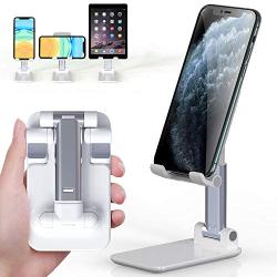 YIBIDINAY Cell Phone Stand, Foldable Portable Desktop Stand Adjustable Height and Angle Phone Holder for Desk Sturdy Aluminum Metal Stand Compatible with Smartphone/iPad/Kindle/Tablet