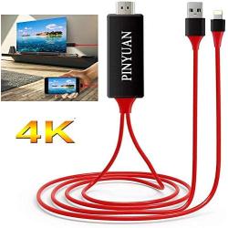 PINYUAN Compatible with iPhone iPad to HDMI Adapter Cable, 1080P Digital AV HDMI Adaptor Connector Cord for iPhone Xs Max XR X 8 7 6 Plus iPad Pro Air Mini iPod - Plug and Play(Red)