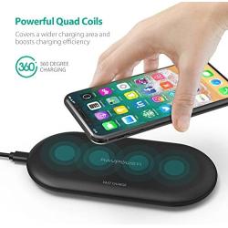 Wireless Charging Pad RAVPower Qi Fast Wireless Charger with 4 Coils 10W for Galaxy S9+ S9 S8+ S8, Compatible iPhone Xs MAX XR XS X 8 Plus & All Qi-Enabled Devices (QC 3.0 Adapter Included)