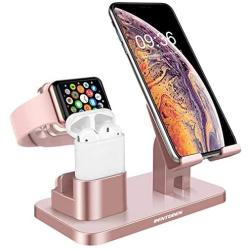 BENTOBEN 3-in-1 Charging Stand, Universal Charging Dock Station for Airpods 2/1 Apple Watch Series 4/3/2/1 iPhone Xs Max XS XR X 8 7 6S 6 Plus SE 5S 5 Android Smartphone iPad Tablet, Rose Gold