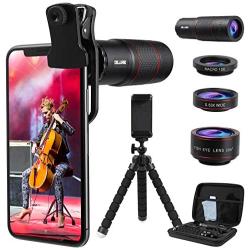 DELLURGO Phone Camera Lens 20x Telephoto Lens 205° Fisheye Lens 15x Macro Lens 0.63x Wide Angle Lens with Tripod Travel Case Cell Phone Lens Kit for iPhone XR/Xs/Max/8/7/6 Plus/Samsung/Google Pixel