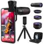 DELLURGO Phone Camera Lens 20x Telephoto Lens 205° Fisheye Lens 15x Macro Lens 0.63x Wide Angle Lens with Tripod Travel Case Cell Phone Lens Kit for iPhone XR/Xs/Max/8/7/6 Plus/Samsung/Google Pixel