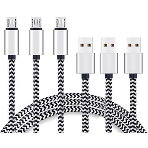 Micro USB Cable 6ft 3Pack by Ailun High Speed 2.0 USB A Male to Micro USB Sync Charging Nylon Braided Cable with 56k Ohm Pull-up Resistor for Smartphone Tablets Silver and Blackwhite