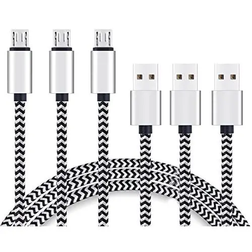 Micro USB Cable 6ft 3Pack by Ailun High Speed 2.0 USB A Male to Micro USB Sync Charging Nylon Braided Cable with 56k Ohm Pull-up Resistor for Smartphone Tablets Silver and Blackwhite Micro USB Cable 6ft 3Pack by Ailun High Speed 2.0 USB A Male to Micro USB Sync Charging Nylon Braided Cable with 56k Ohm Pull-up Resistor for Smartphone Tablets Silver and Blackwhite