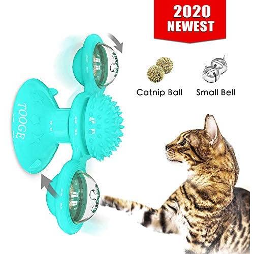 TOOGE Windmill Cat Toy Turntable Teasing Interactive Cat Toys for Indoor Cats with Suction Cup Scratching Tickle Cats Hair Brush Funny Kitten Toys with Catnip and Bells
