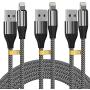 iPhone Charger 10 ft,3 Pack Lightning Cable & Data Sync Fast 10 Foot Nylon Braided Cord Compatible with iPhone Xs max/xr/x/8/8 Plus/7/7plus/6/6s Plus/5s/5,iPad(Silver)