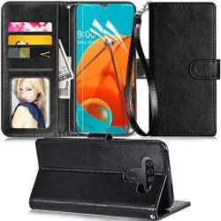 Axiay LG K51 Case LG Reflect Phone Wallet Case and 2 Protector Screen Leather Flip Protective Cover Cap Case with Wrist Strap Card Slots,Dual Layers Protective Phone Cover,Black