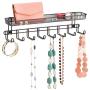 mDesign Closet Wall Mount Mens Accessory Storage Organizer Rack - Holds Belts, Neck Ties, Watches, Change, Sunglasses, Wallets - 8 Hooks and Basket - Bronze