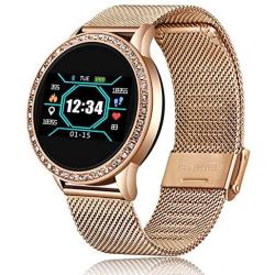 LIGE Smart Watch with Heart Rate Monitor Blood Pressure Sleep Monitor Smart Bracelet IP68 Waterproof Step Tracker Calorie Counter Fitness Tracker Watch Diamond Gold Mesh for Men Ladies