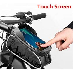 Bike Frame Bag Waterproof and Sunshade Bike Pouch Bag Bicycle Large Capacity Storage Bag with Headphone Hole for Any Smart Phone Below 7"