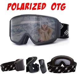 Polarized Ski Goggles OTG fit Over Glasses with Anti Fog Locking Magnetic Lens Comfortable Foam Wide Field of View for Men or Women