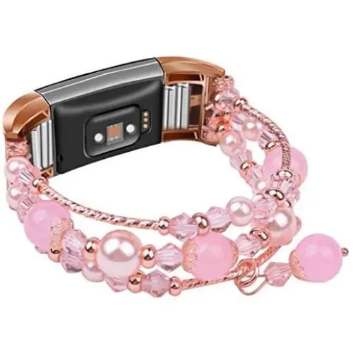 Wolait for Fitbit Charge 2 Bands, Handmade Fashion Pearl Bracelet with Elastic Strech for Women Girls (Pink) Wolait for Fitbit Charge 2 Bands, Handmade Fashion Pearl Bracelet with Elastic Strech for Women Girls (Pink)