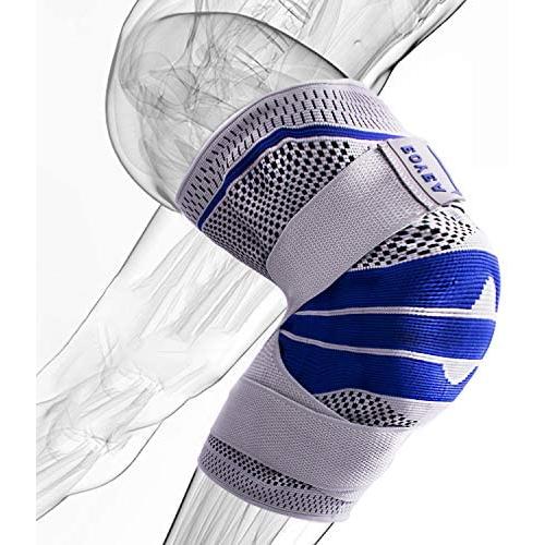 Knee Brace Compression Sleeve, Elastic Knee Wraps Patella Stabilizer with Silicone Gel Spring Support, Hinged Kneepads Protector for Meniscus Tear Arthritis Running Men Women