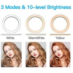 8-inch Ring Light with Stand Adjustable [15-47 inches],Dimmable Camera Lights with Cell Phone Holder for YouTube Makeup Video,3 Color Settings - White,Warm,Yellow