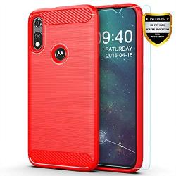 Moto E 2020 case,Motorola E case,with HD Screen Protector,M MAIKEZI Soft TPU Slim Fashion Non-Slip Protective Phone Case Cover for Motorola Moto E (2020)(Red Brushed TPU)